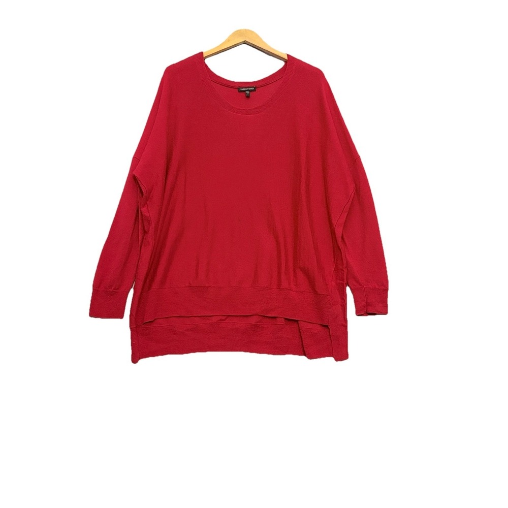 Eileen Fisher Womens Merino Wool‎ Sweater Relaxed Fit Size Large Red Minimalist